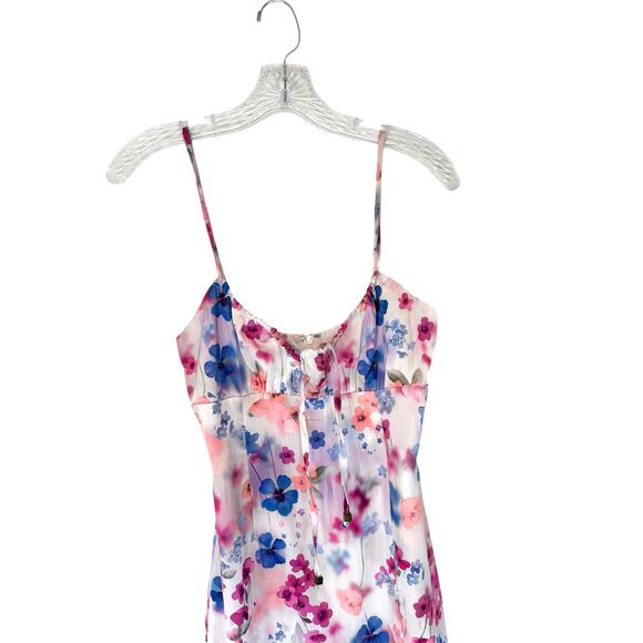 showpo Pink Purple Floral Side Slit Sleeveless Satin Babydoll Midi Dress Size‎ 4 - Picture 7 of 12